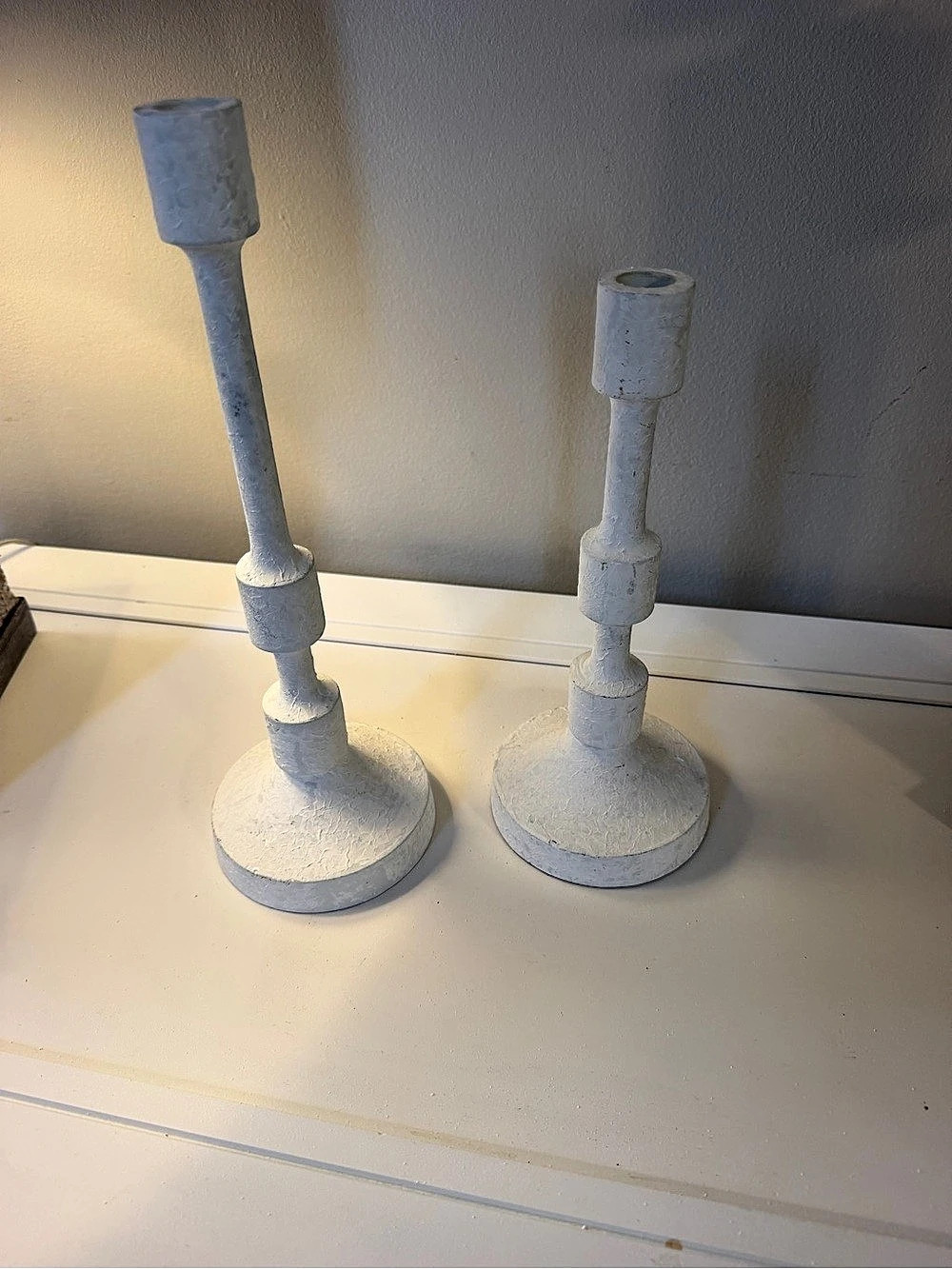 White Textured Candlestick Holders Set of 2